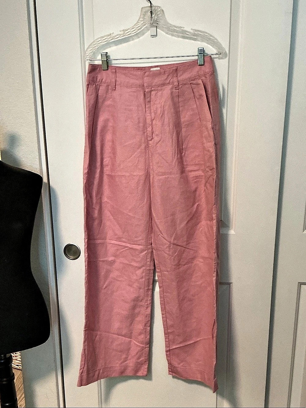 Gap Pleated Straight Leg Linen Blend Pants Pink Size 8 NWT